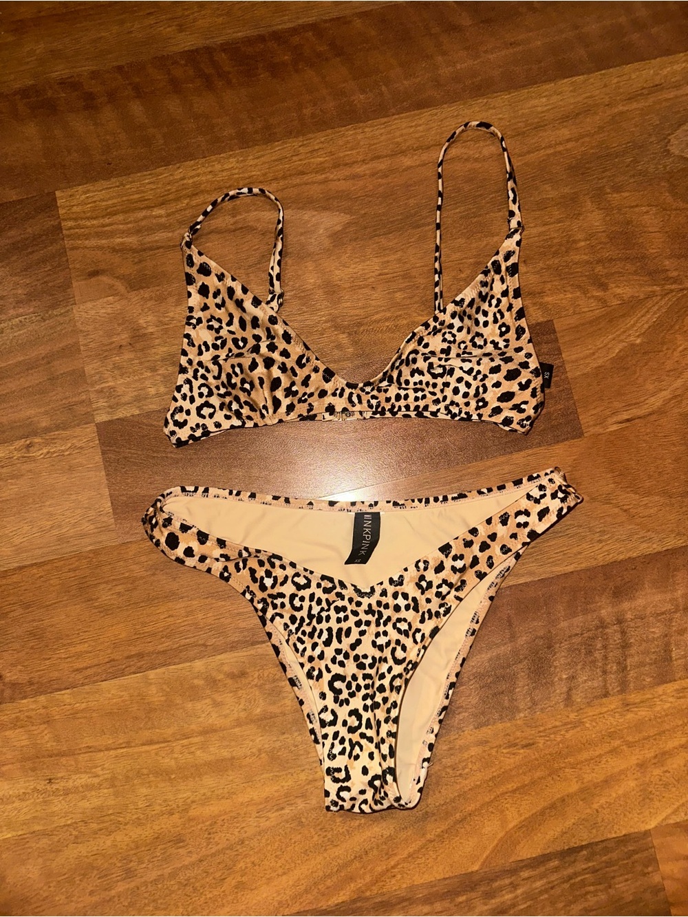 MINKPINK Leopard Print Bikini Set - Beige and Black